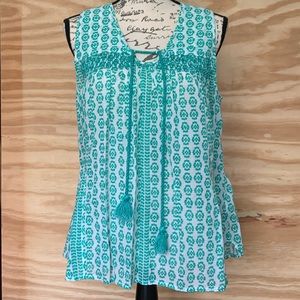 Teal Smocked Summery Blouse with Tassels